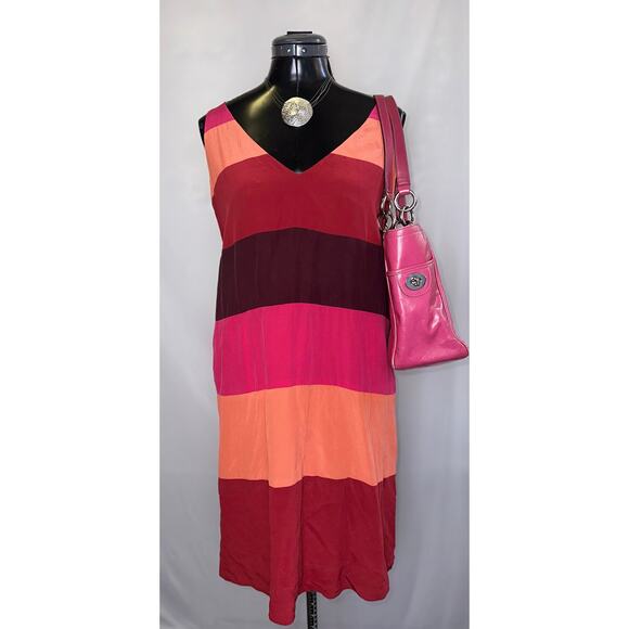 BCBG Max Azria Red Orange Stripe V-Neck Tank Dress Size XS - Picture 1 of 6